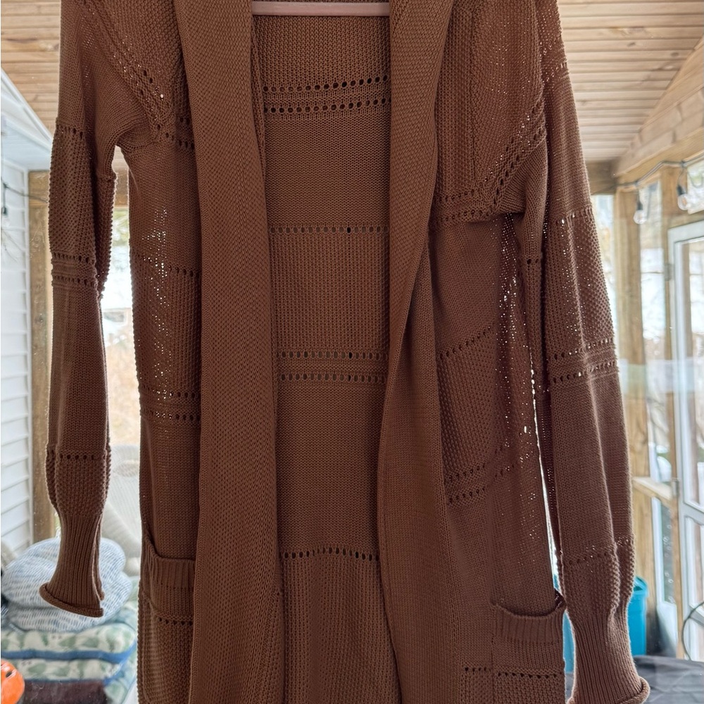 Kathy Ireland Chocolate Brown Open-Front Cardigan